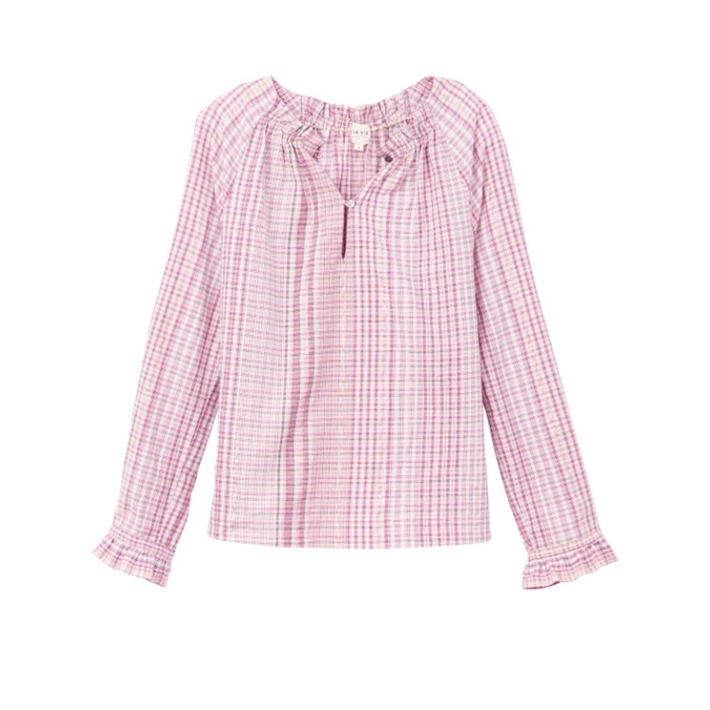 Rebecca Taylor La Vie Long Sleeve Lurex Plaid Top